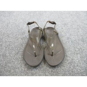 Crocs Jelly Sandals Womens Size 5‎ Brown T Strap Buckle Lightweight Jelly Shoes